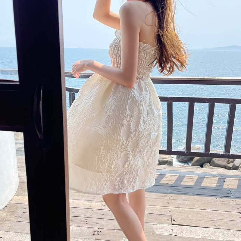 French Chic pleated Strapless skirt with ear edge