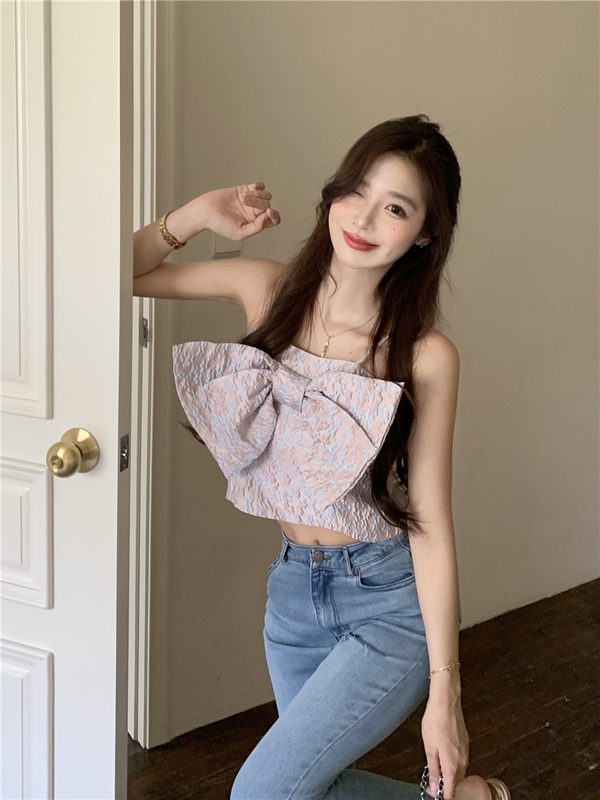 Real shot design feeling bowknot small sling for women's summer slim hot girl versatile top