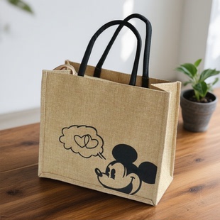 潮流百搭女士麻布托特包帆布手提包大容量拉链款单肩包便携购物袋