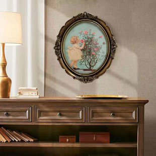 法式小众欧式复古相框仿木雕花椭圆玫瑰女孩挂画创意古典玻璃画框