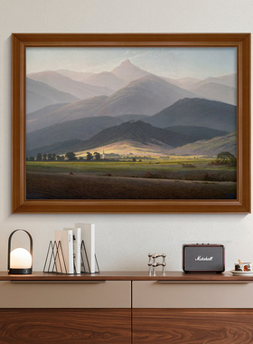 巨人山中古风客厅装饰画法式复古玄关卧室挂画美好寓意背有靠山画
