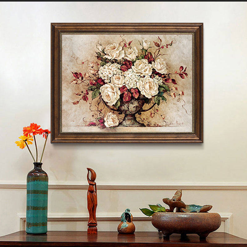 欧式客厅装饰画古典花卉壁画餐厅挂画横版墙画美式走廊饭厅油画