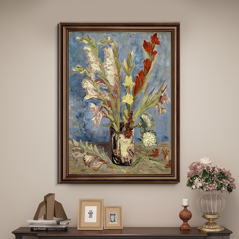 剑兰油画欧式复古餐厅装饰画竖版梵高美式客厅卧室挂画古典花卉画