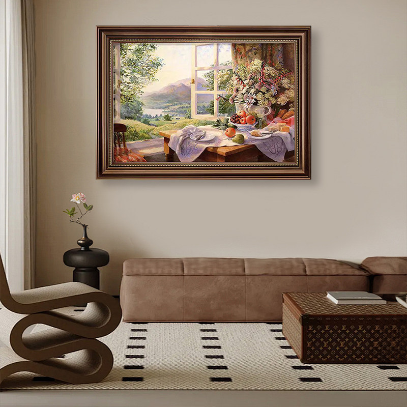 美式餐厅装饰画午后时光欧式高级感挂画餐桌壁画水果油画玄关画