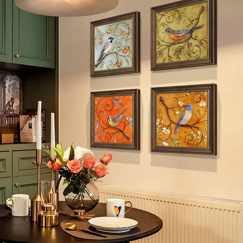 美式客厅挂画大气简美沙发背景墙装饰画餐厅卧室玄关花鸟复古壁画