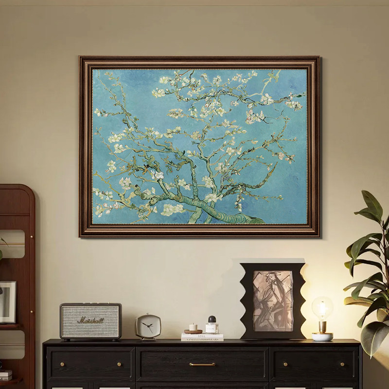 客厅装饰画挂画美式沙发背景墙世界名画餐厅玄关壁画梵高杏花油画