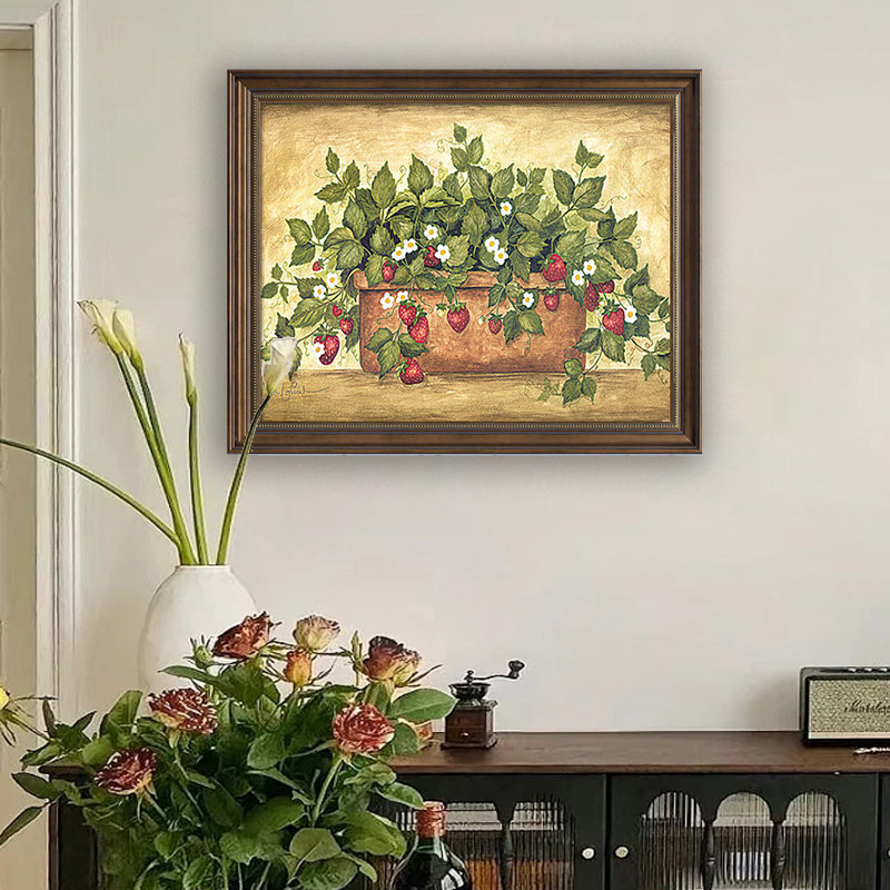 美式餐厅装饰画饭厅餐桌挂画复古玄关油画欧式客厅水果壁画桌边画