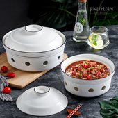 蜡烛加热汤碗保温明炉酒店陶瓷新中式 黑线商用圆形龙虾干锅盘餐具