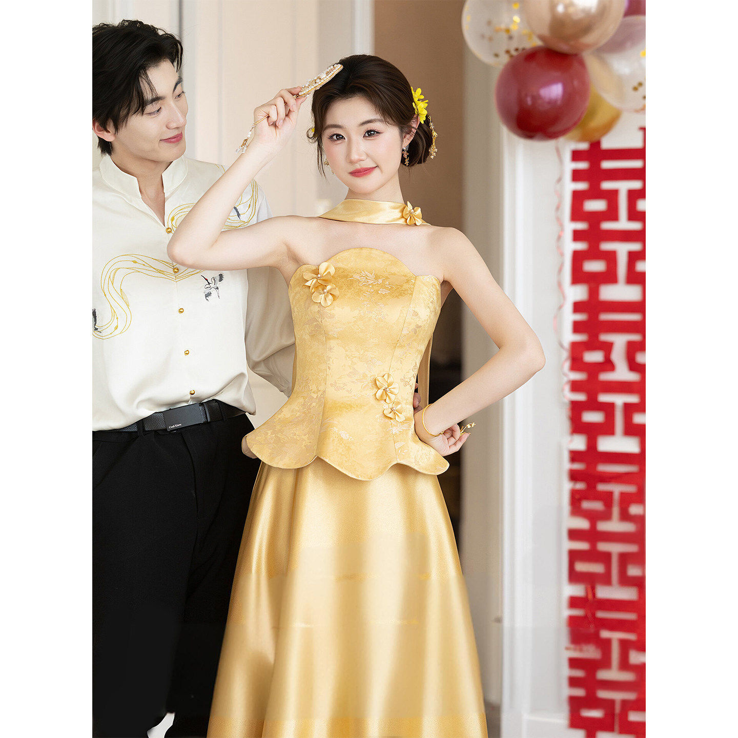 新中式国风敬酒服高级感新娘结婚订婚礼服裙抹胸轻奢领证登记晨袍