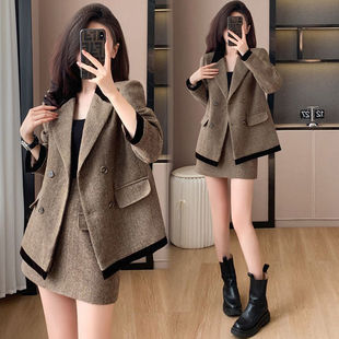 单/套装 时尚通勤两件套裙装春秋欧货时髦气质西装外套半身裙套装