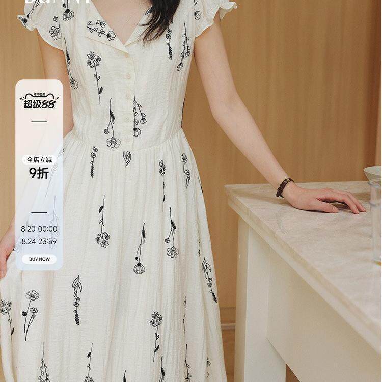 瞌睡兔 法式碎花短袖连衣裙女夏连衣裙