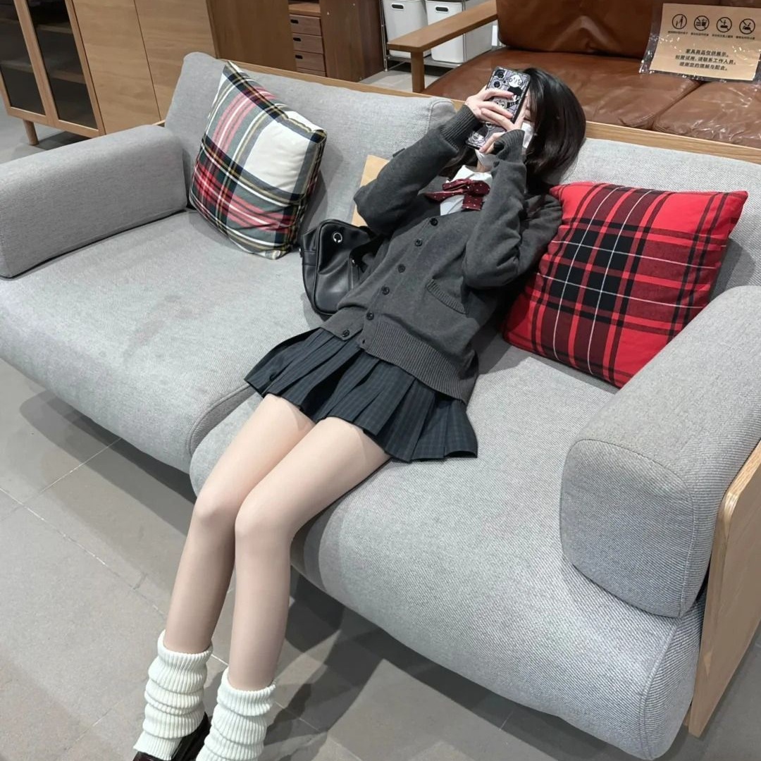 原创正版JK制服裙澈百褶裙半身裙女校供感针织衫开衫毛衣秋冬套装