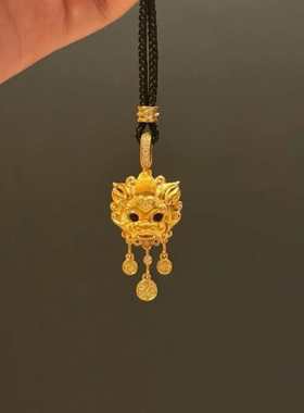 国风丝绒麒麟钱币实心流苏吊坠