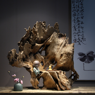 新中式禅意根雕根艺原木摆件茶室玄关天然风化木家居客厅文玩书房
