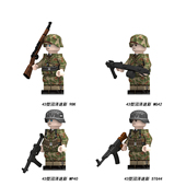 二次大战沼泽德军积木人仔小颗粒拼装 德国士兵积木人偶四面印刷