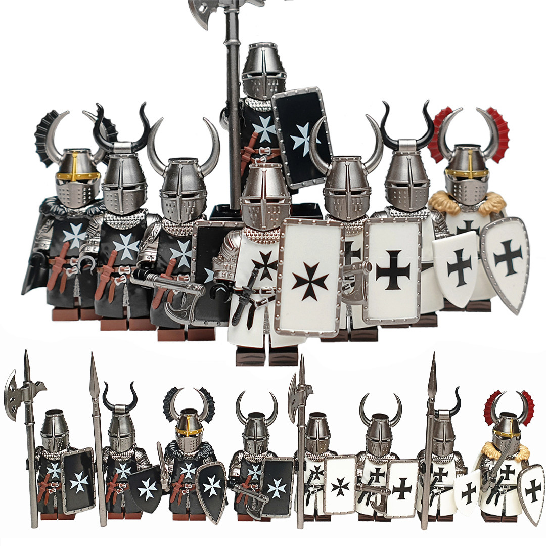 中世纪条顿骑士团积木人仔兼容乐高医院骑士中古十字军骑兵积木人