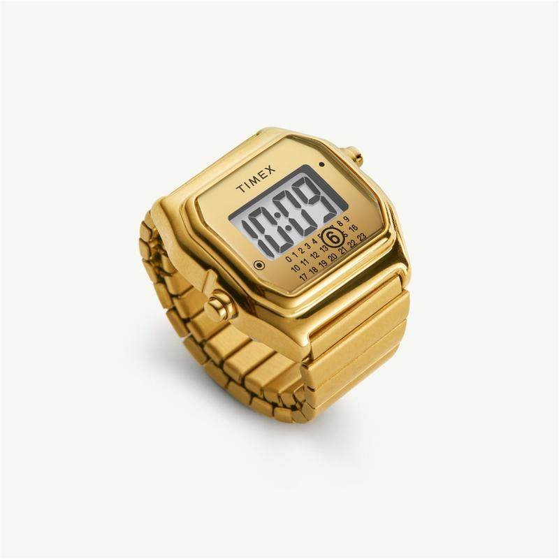 代购MM6 x Timex T80天美时指环手表时尚金色数字石英男女戒指表