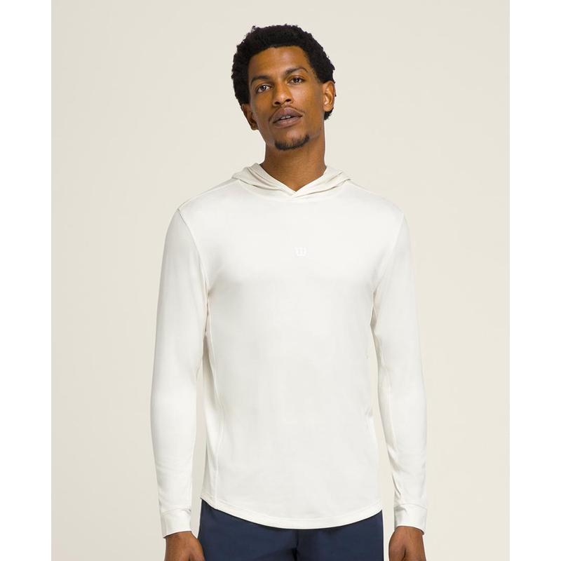 Wilson威尔胜男士运动连帽衫吸湿排汗速干防晒贴身剪裁长袖白色