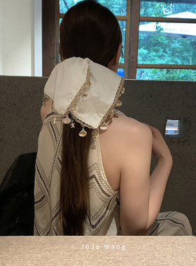 海边度假风~气质方形发圈女扎头发多层发饰高级洋气韩国时尚头绳