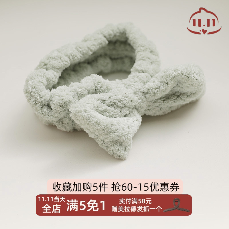 菠萝纹路~绿色居家蝴蝶结发箍洗脸可爱洗漱发饰简约新款发带头箍