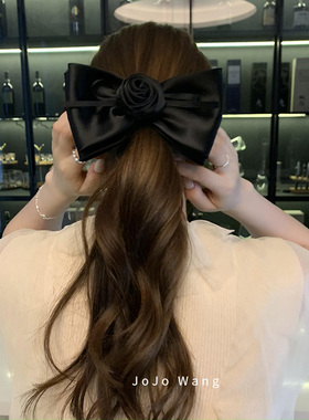 blackblack~全黑玫瑰蝴蝶结发夹女刘海夹后脑勺头饰发饰边夹顶夹