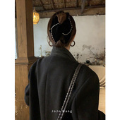 精致手工 头绳 珍珠缝制丝绒抓夹简约发抓高级发夹感洋气韩国时尚