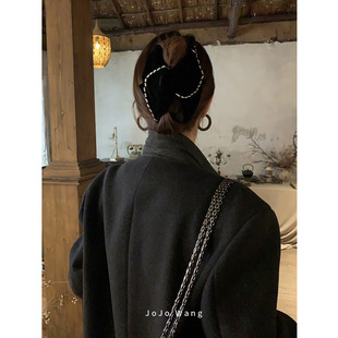 精致手工~珍珠缝制丝绒抓夹简约发抓高级发夹感洋气韩国时尚头绳