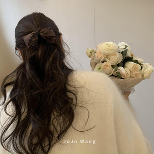 怎么会有这么好看 高级面料蝴蝶结发抓扎头发夹后脑勺韩国 棕啊