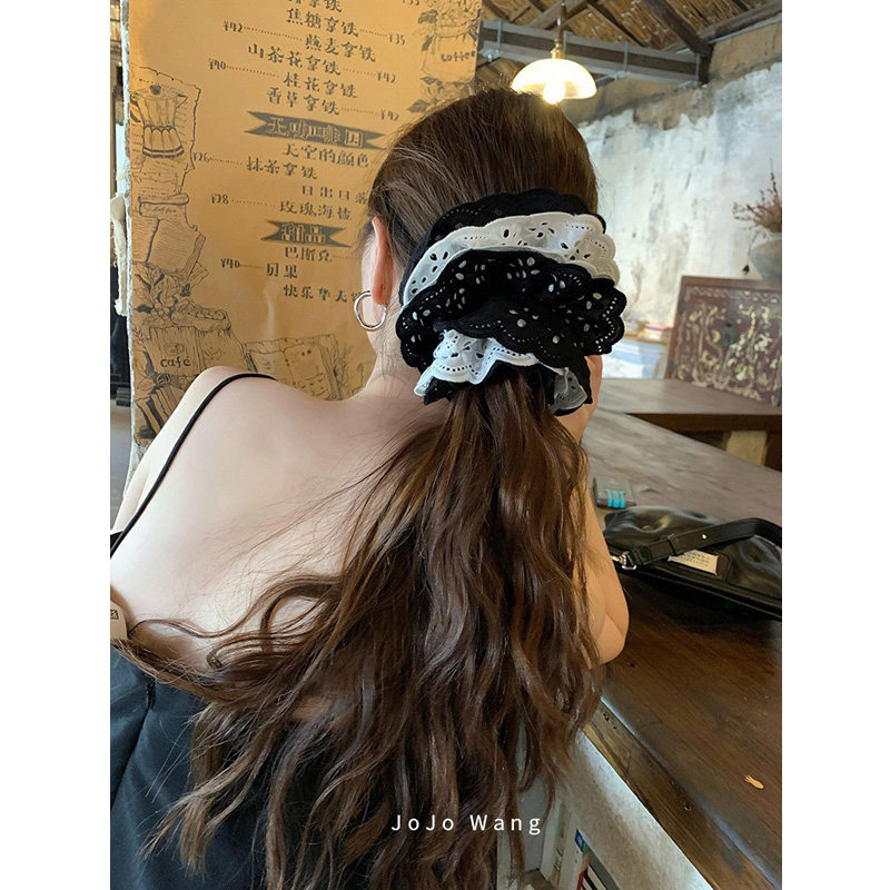 唯黑白永恒~刺绣蕾丝气质发圈女图片