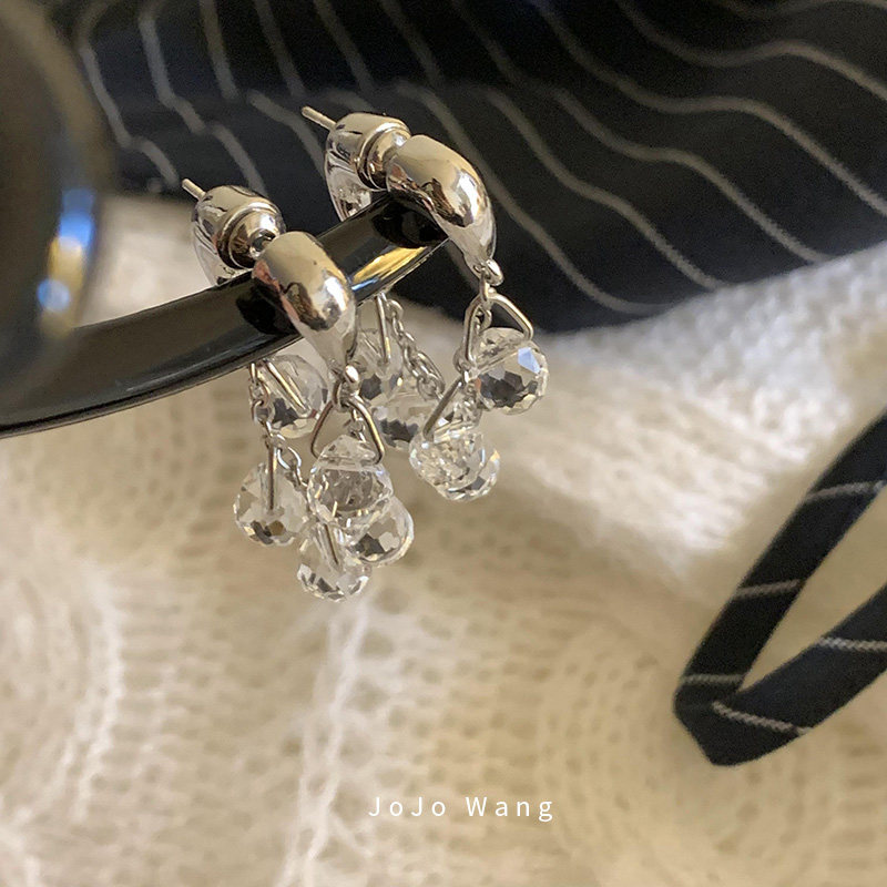 水晶叮咚~透明水滴925银针防过敏小众百搭耳钉新年耳饰品耳环饰品