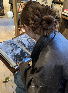 咖色朵高定来了~高级感蕾丝大肠发圈女发绳扎头双层发饰头绳韩国