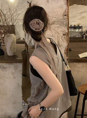 亚麻is coming~洋气花朵度假发圈女扎头发饰高级感洋气韩国头绳