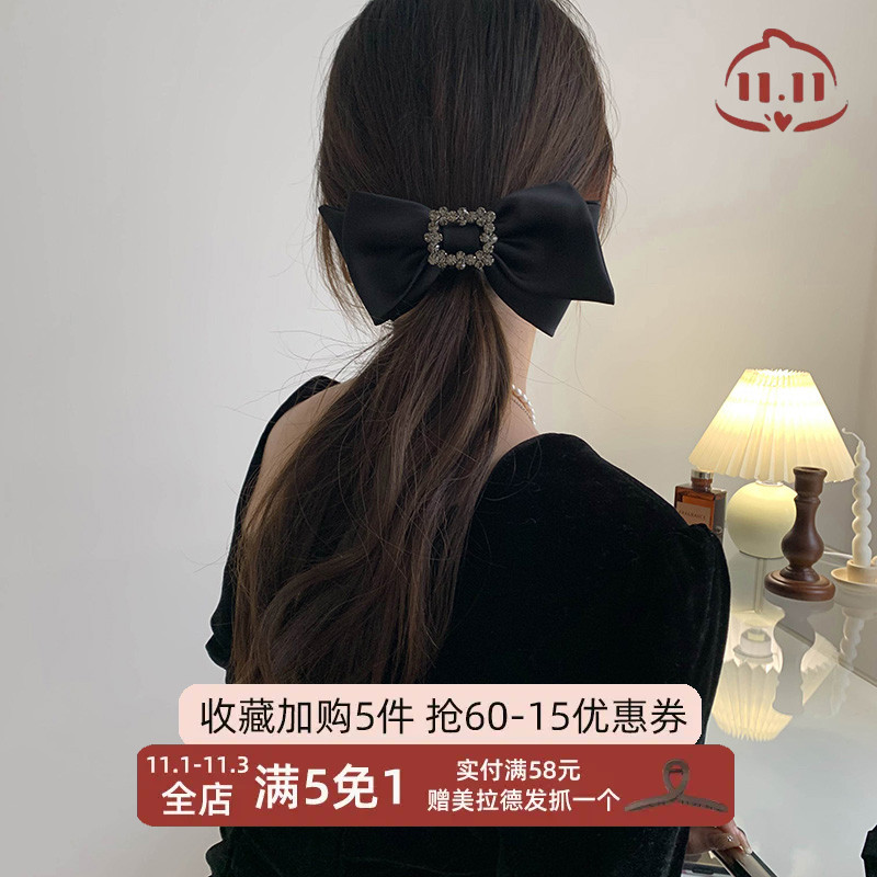 质感剪裁斜边~法式方钻蝴蝶结发夹女刘海夹扎头头饰发饰边夹顶夹