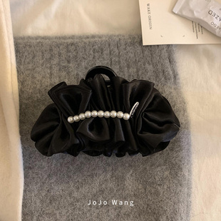 饱满头型~缎面珍珠赫本风抓夹简约发抓高级发夹气质韩国发饰头饰