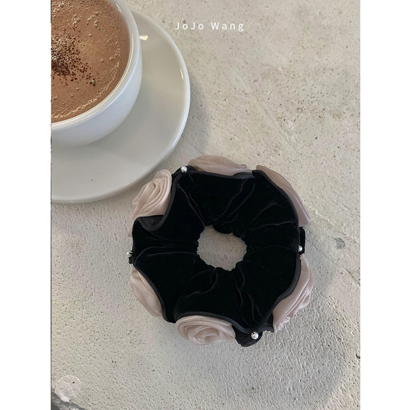 真丝丝绒高定！手工花朵气质发圈女扎头发饰高级感洋气韩国头绳