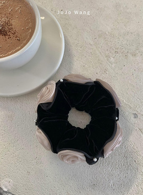 真丝丝绒高定！手工花朵气质发圈女扎头发饰高级感洋气韩国头绳