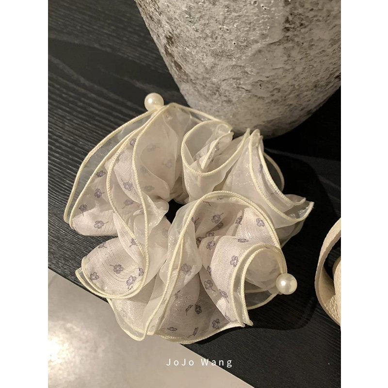 素淡小兰花~木耳边欧根纱气质发圈女扎头发饰高级感洋气韩国头绳