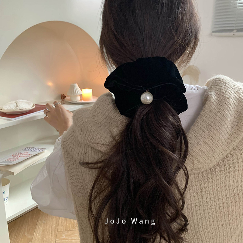 真丝法式珍珠丝绒发圈头饰