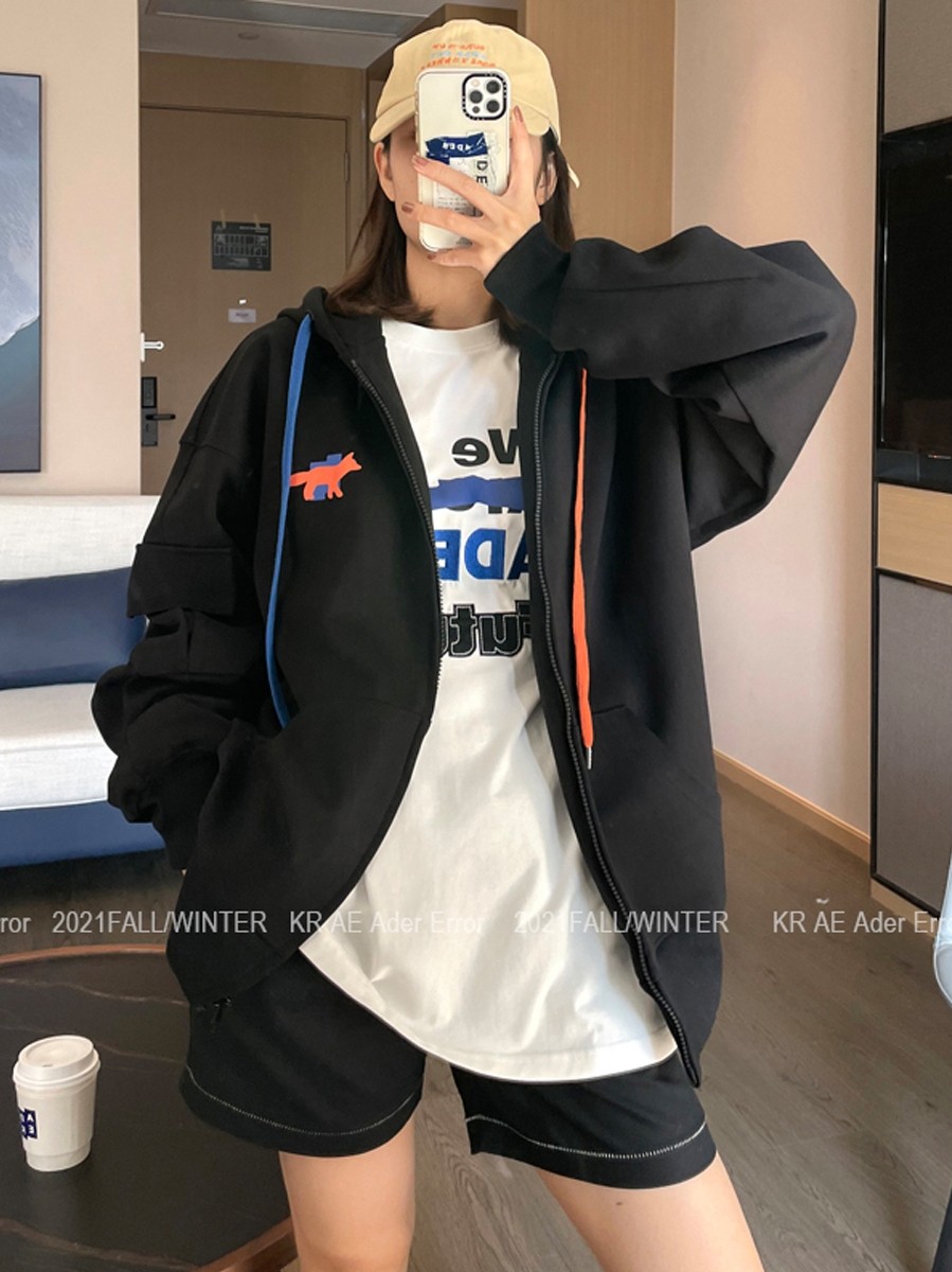 正品 ader error宽松卫衣外套男女秋冬联名小狐狸款连帽oversize