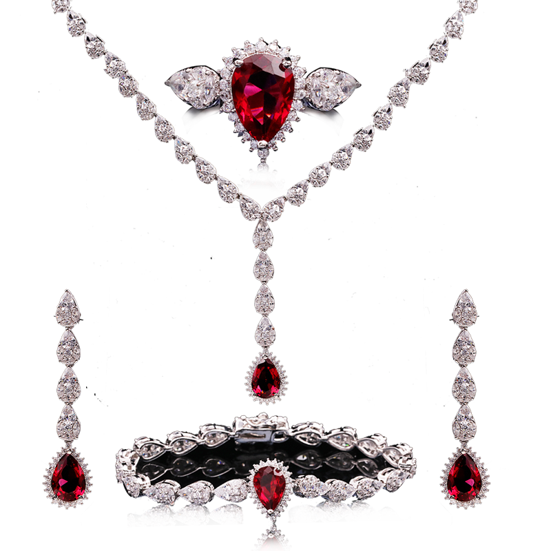 法国IDee心相悦项链女套装四件套婚礼新娘颈链轻奢小众红宝石饰品