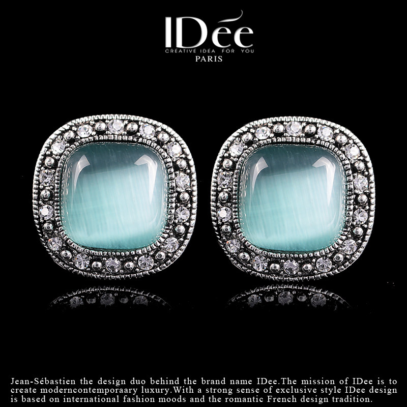 法国IDee猫眼石耳钉女气质耳坠个性耳饰 闪钻欧美银色耳饰品潮牌