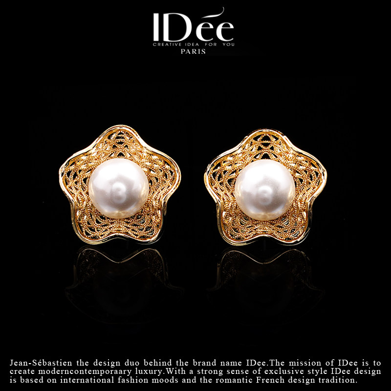 法国IDee镂空星星耳钉女时尚潮牌气质仿珍珠耳饰春夏2022年新款