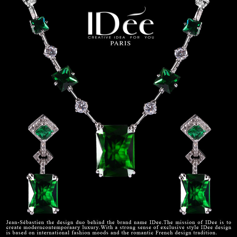 法国IDee水晶首饰套装项链女 祖母绿吊坠宝石轻奢小众设计饰品