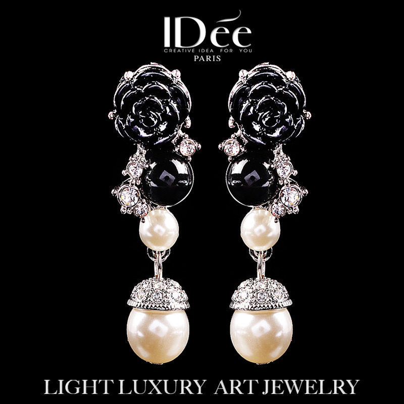 法国IDee玫瑰仿珍珠耳环耳坠时尚耳饰欧美女饰品潮牌设计感耳环