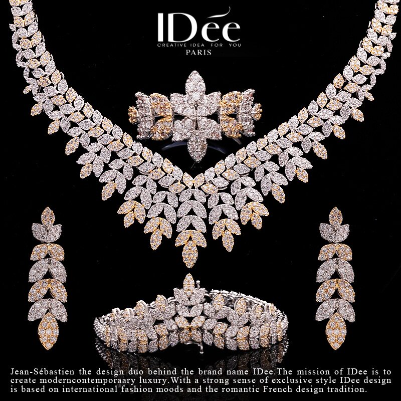 法国IDee繁花闪钻套装饰品项链女新娘婚礼饰品四件套轻奢小众