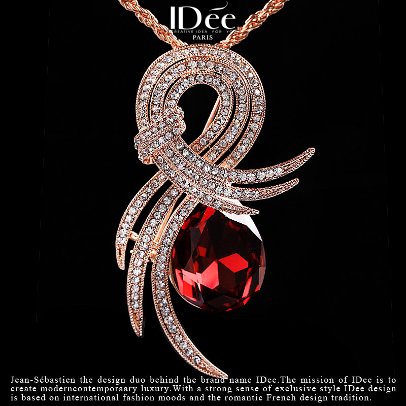 法国IDee红宝石毛衣链2022年新款潮女 秋冬长款18K金色轻奢饰品