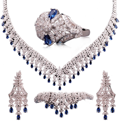 法国IDee思念套装项链女四件套时尚百搭轻奢小众蓝宝石新娘饰品