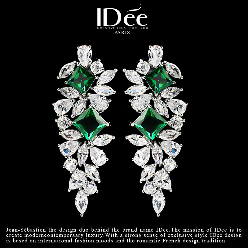 法国IDee辉映祖母绿宝石耳坠女潮轻奢小众耳钉宴会礼服设计感饰品