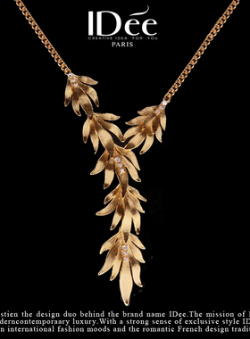 法国IDee金色叶子项链女轻奢小众设计感宴会礼服配饰春夏款配饰品
