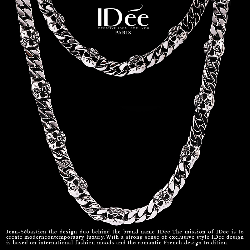 法国IDee骷髅项链男银色